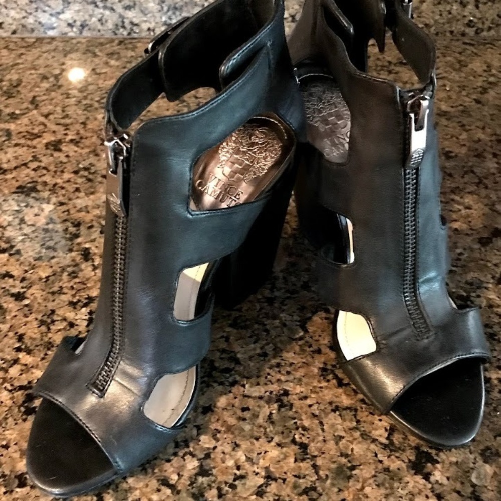 Vince Camuto Black Zipper Front 3" Block Heel